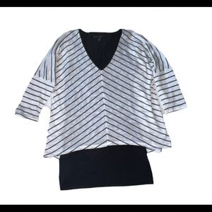 White House Black Market Black and White Layered Striped Tunic Top • XS